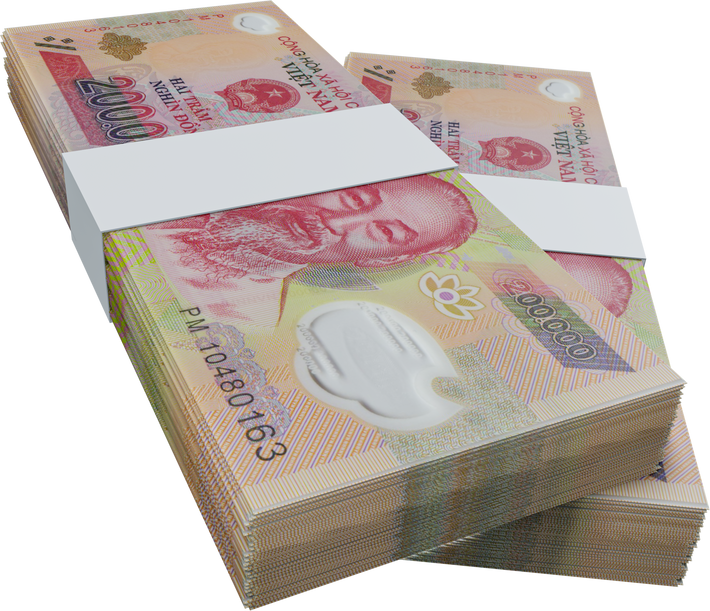 Vietnam Currency Dong 200.000: Stack of VND Vietnam banknote