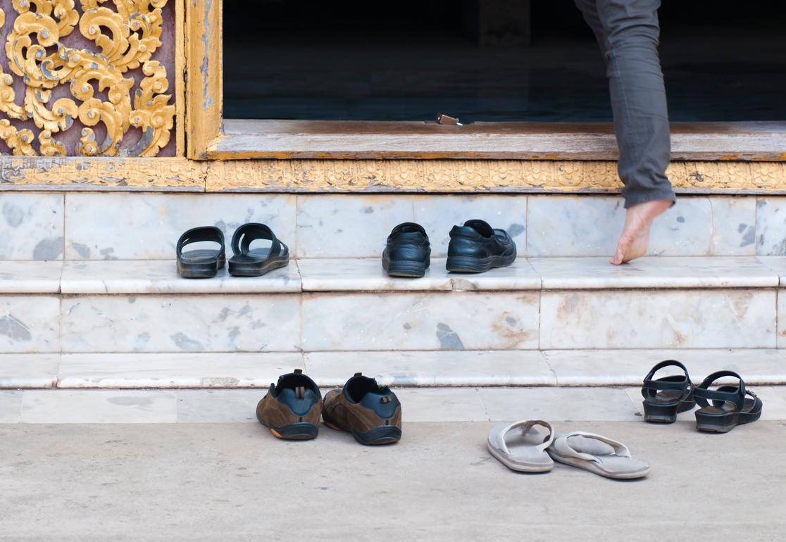 Shoes at Buddhist Temple Entrance